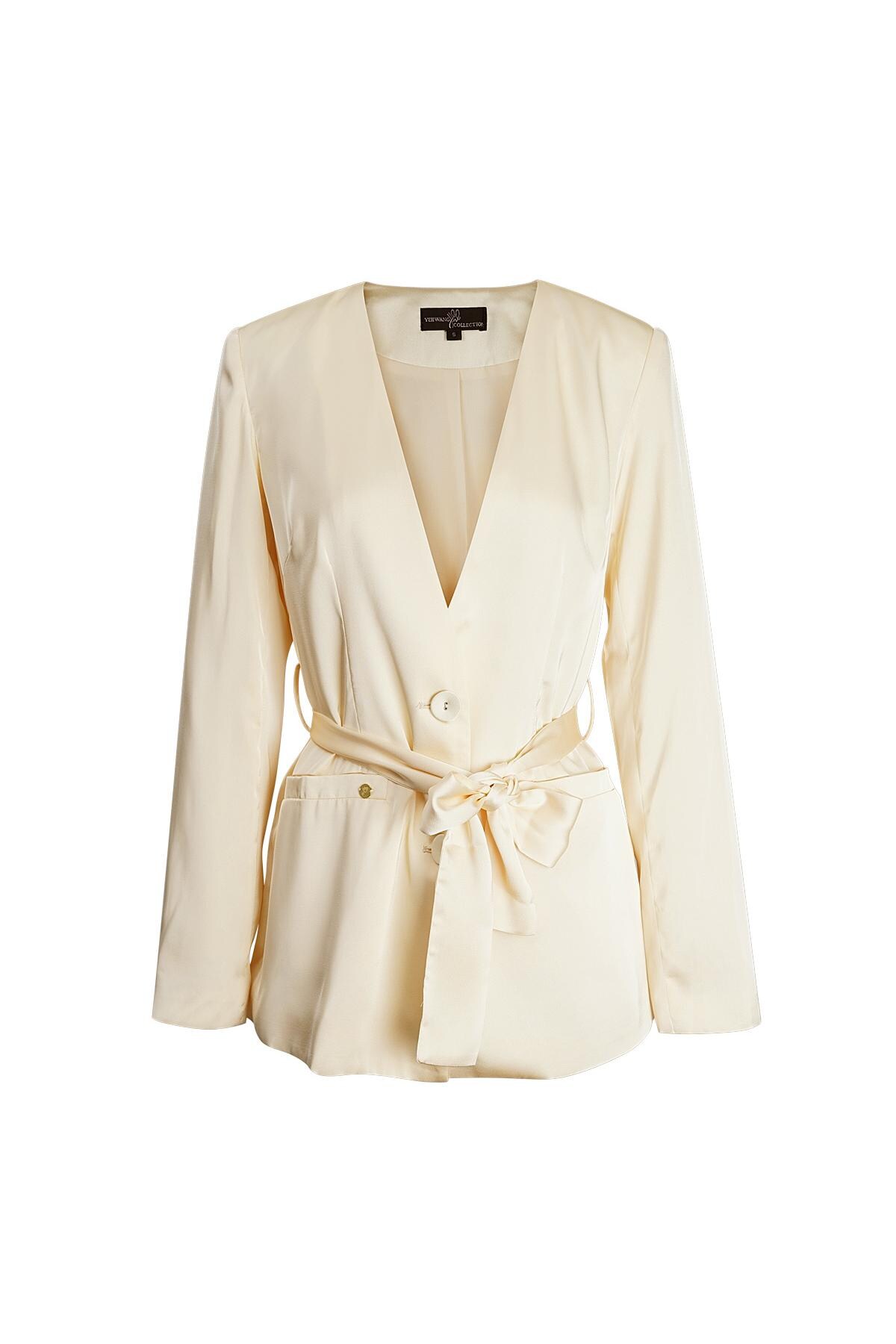 Blazer shiny fabric with ribbon Cream L 