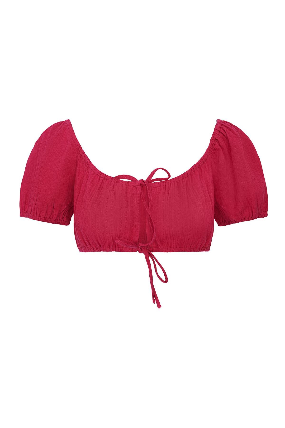 Crop top knotted Red M h5 